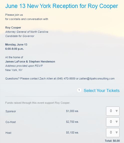 061316 ActBlue — June 13 New York Reception for Roy Cooper