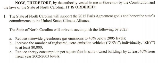 EO Paris Agreement - Roy Cooper