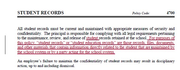 WCPSS - Student Records - policy