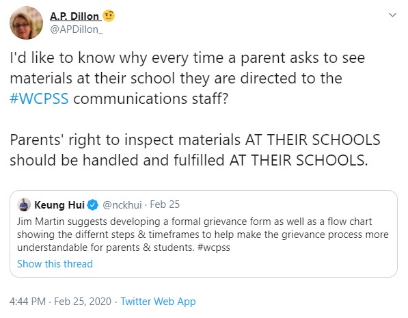 2020-02-26 APD to HUI - Parent greivances WCPSS